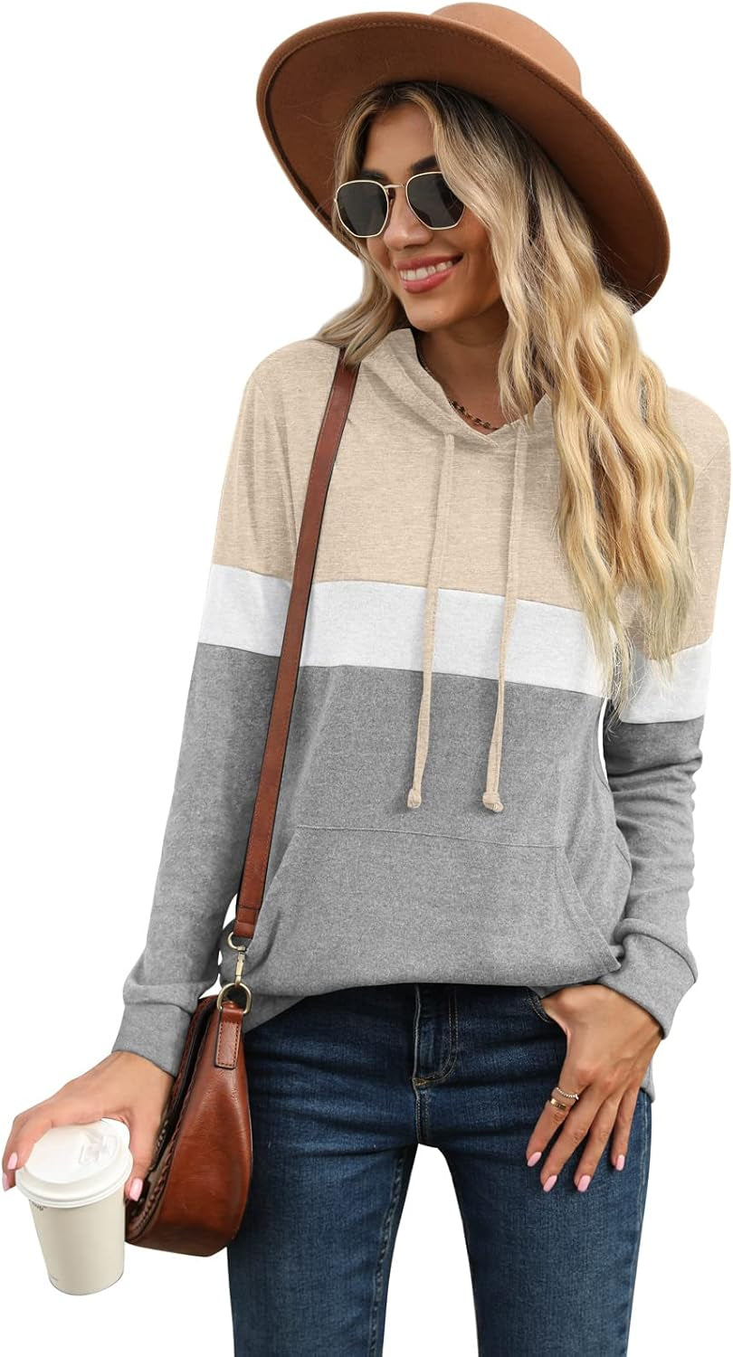 Womens Sweatshirts Long Sleeve Casual Color Block Pullover Hoodies Fall Outfits 2024 Clothes