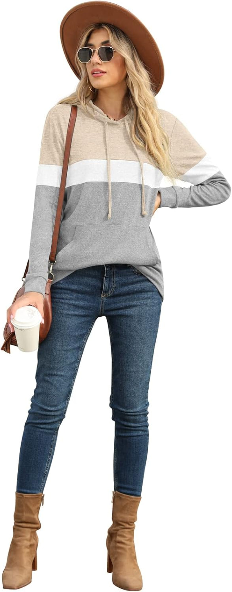 Womens Sweatshirts Long Sleeve Casual Color Block Pullover Hoodies Fall Outfits 2024 Clothes