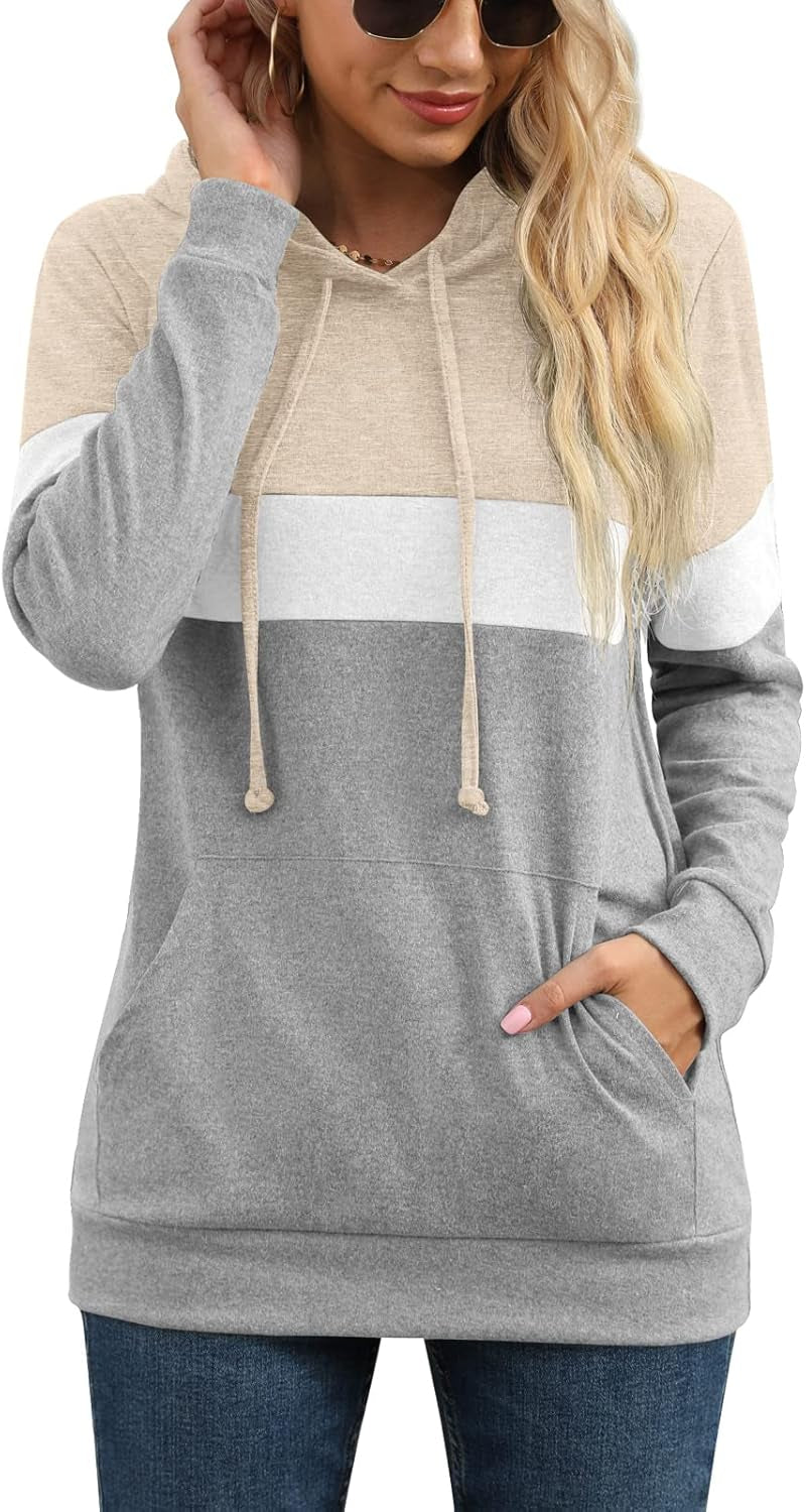 Womens Sweatshirts Long Sleeve Casual Color Block Pullover Hoodies Fall Outfits 2024 Clothes