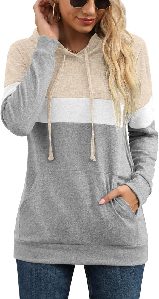 Womens Sweatshirts Long Sleeve Casual Color Block Pullover Hoodies Fall Outfits 2024 Clothes