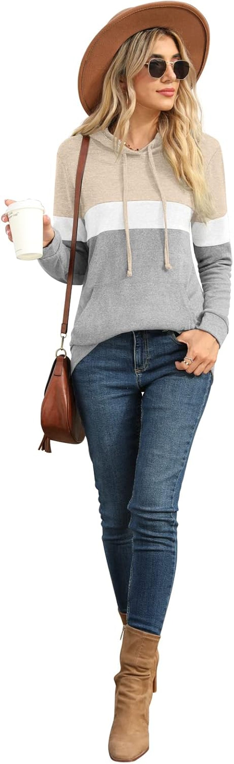 Womens Sweatshirts Long Sleeve Casual Color Block Pullover Hoodies Fall Outfits 2024 Clothes